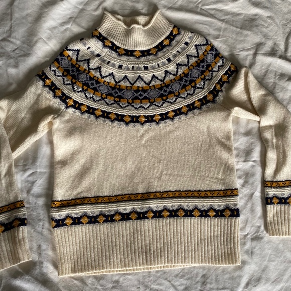 J. Crew Fair Isle Cream/Blue/Yellow  Rollneck Sweater, XXS - Picture 2 of 6